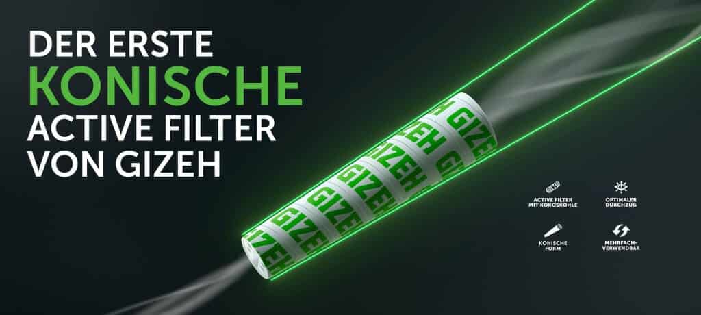 Der erste konische Active Filter von GIZEH. Das kegelförmige Design verhindert das Herausrutschen beim Drehen.