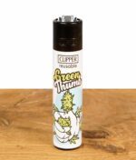 Clipper-Feuerzeug mit "Green Thumb" Design, zeigt eine Hand mit einer blühenden Hanfpflanze.