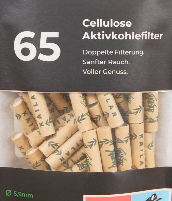 Kailar Cellulose Aktivkohlefilter 65 Stück, Nahaufnahme der Packung