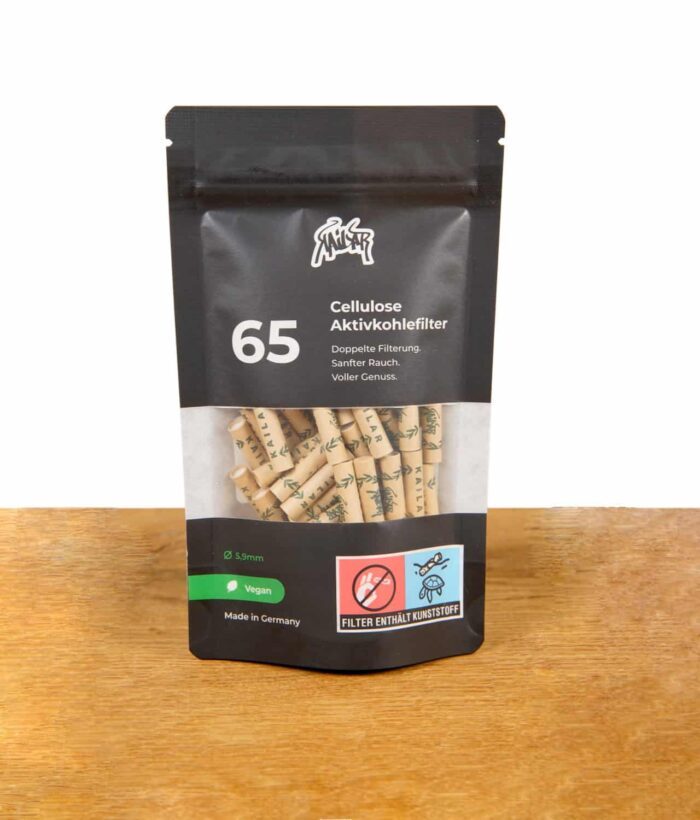 Vorderansicht der Kailar 65er Packung Cellulose Aktivkohlefilter