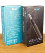 Verpackung vom XMAX V3 Nano Vaporizer in Schwarz und Hellblau