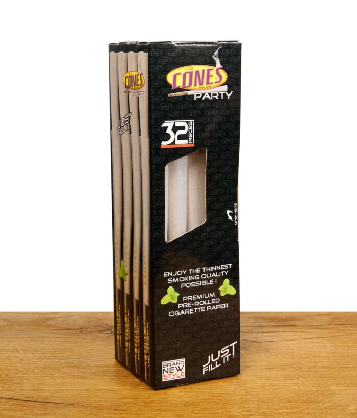 Verpackung der Cones Party vorgerollten Papers mit 32 Stück Inhalt, schwarzes Design