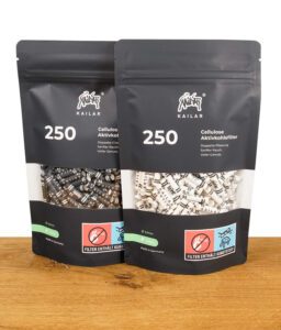 Kailar Aktivkohlefilter Slim Size 6,9mm 250 Stück im 250er Pack in Schwarz und Weiß