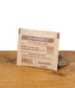 Rückseite des Boveda 58% Feuchtigkeitspacks – Produktinformationen, Barcode und QR-Code für die richtige Anwendung.