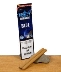 Juicy Zigarrenhülsen Blue mit zwei aromatisierten Blunt Wraps – wiederverschließbare Verpackung mit zwei vorgerollten Hülsen