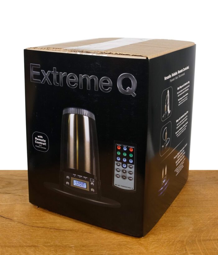 Verpackung des Arizer Extreme Q Vaporizers – Desktop-Vaporizer mit Fernbedienung