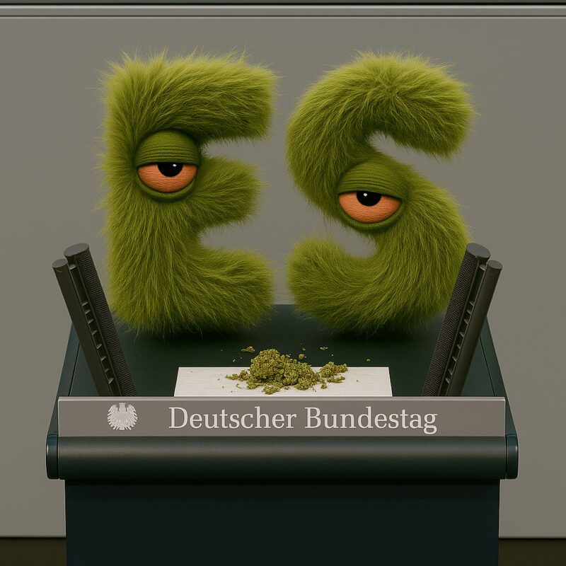 Das grüne Plüsch-Maskottchen „ES“ steht am Rednerpult des Deutschen Bundestags – symbolisch und still rebellisch.