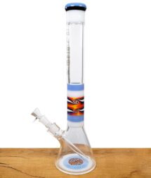 Komplette Blaze Beakerbong 7mm mit Farbverlauf und auffälligem Wig Wag Muster auf stabilem Rundfuß