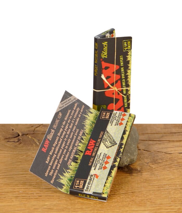 RAW Black Green Organic Paper Verpackung aufgeklappt mit Text