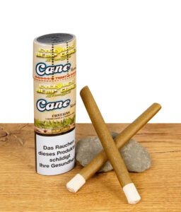 Gesamtansicht der Cyclones Hemp Cones Cane mit zwei Hanf-Cones und aufgedrucktem Warnhinweis