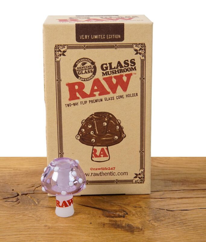 RAW Glass Mushroom Glasfilter vor der Originalverpackung – doppelseitiger Cone Holder