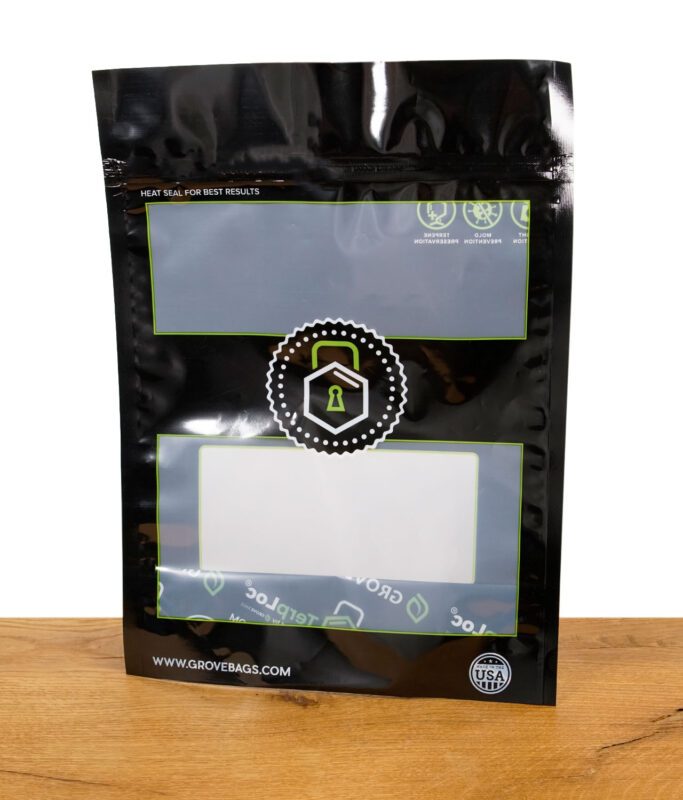 Grove Bags TerpLoc Zip-Beutel 100 g mit Sichtfenster, USA-Siegel und TerpLoc-Logo