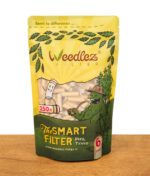Frontansicht des großen Weedlez Smart Filter 250er-Packs mit gelb-grünem Design und durchsichtigem Sichtfenster.