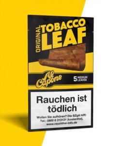 Al Capone Original Tobacco Leaf Blunt auf gelb weißem Hintergrund