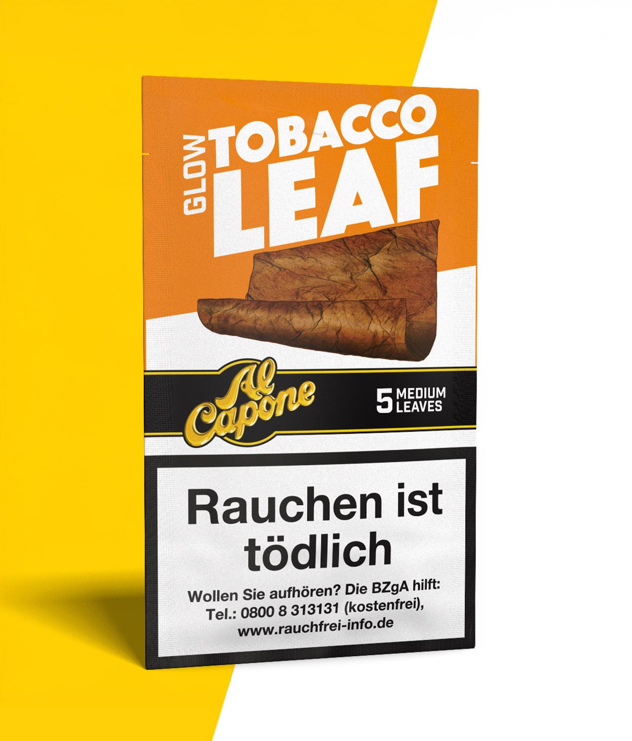 al-capone-blunt-wraps-glow-jpg Al Capone Glow Tobacco Leaf Blunt Wrap auf gelb weißem Hintergrund