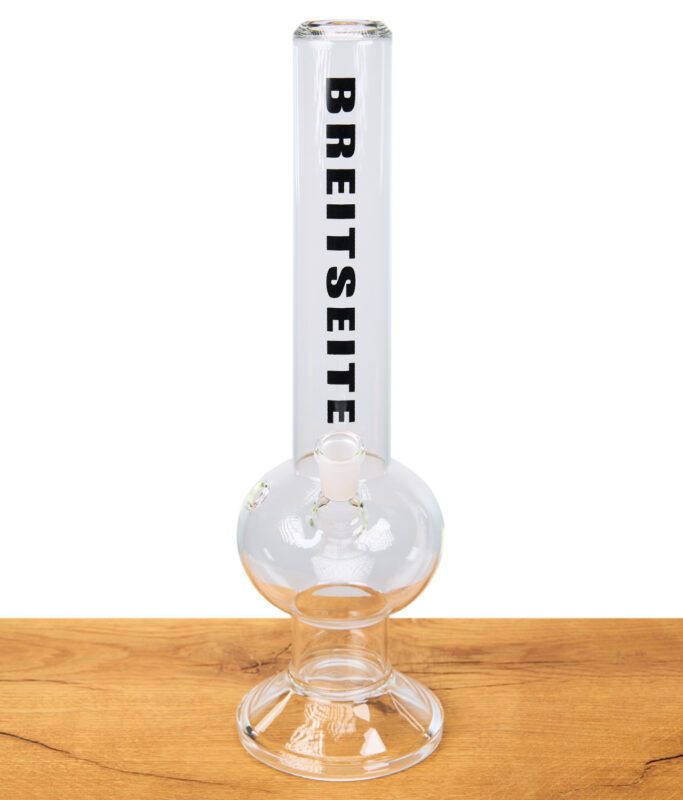 Klassische Breitseite Glasbong 40cm Höhe, schwerer Glasfuß und Kickloch, perfektes Modell für kräftige Züge