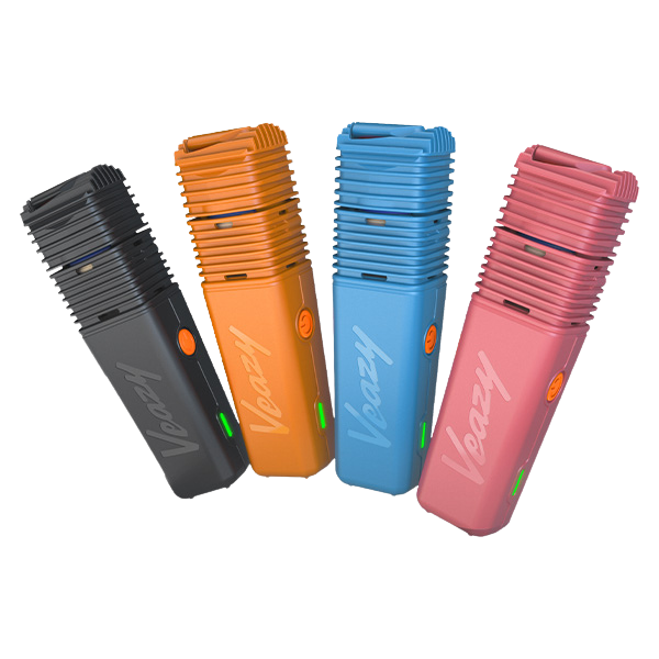 Feigestellte vier Farben des VEAZY Vaporizers. Schwarz, Orange, Blau und Pink