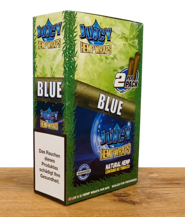Juicy Hemp Wraps Blue auf einem Holzbrett