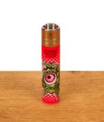 Rotes Clipper Feuerzeug Out of Weed Eye Motiv mit Punktdesign, nachfüllbar und mit austauschbarem Feuerstein.