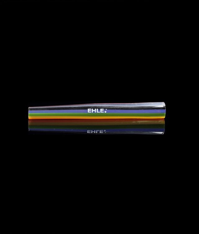 Seitenansicht des EHLE Ziehröhrchen aus Glas bunte Vielfalt mit bunten Farben und weißem EHLE Logo
