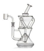 Die komplette MJ Arsenal Triad Dab Rig aus Glas mit angeschlossenem Quarzbanger