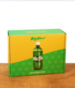Die versandbereite grün-gelbe Originalverpackung der Big Fun Sublime Gravity Bong.
