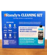 Blaue Rückseite der Randy's Cleaning Kit Verpackung mit detaillierter Auflistung und Grafiken des Set-Inhalts.