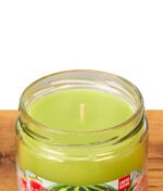 Detailansicht der Smoke Odor Exterminator Candle Watermelon Zlushie. Fokus auf das grüne Wachs und den Docht im Glasgefäß.